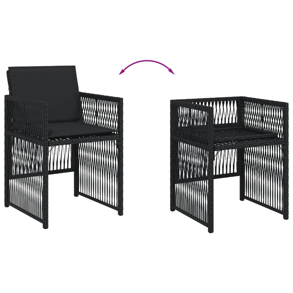 Set da Pranzo da Giardino 13pz con Cuscini Nero in Polyrattan