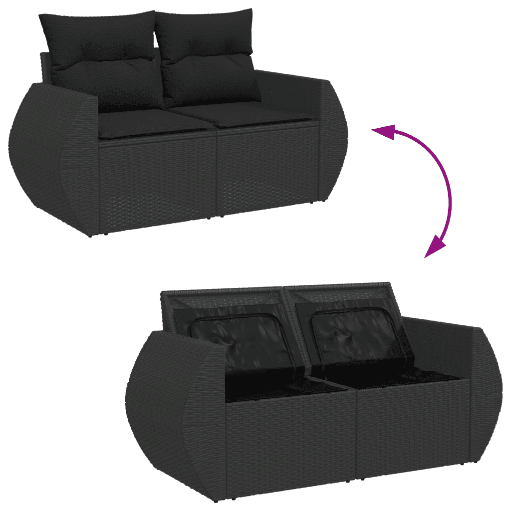 Set Divani da Giardino 5 pz con Cuscini in Polyrattan Nero