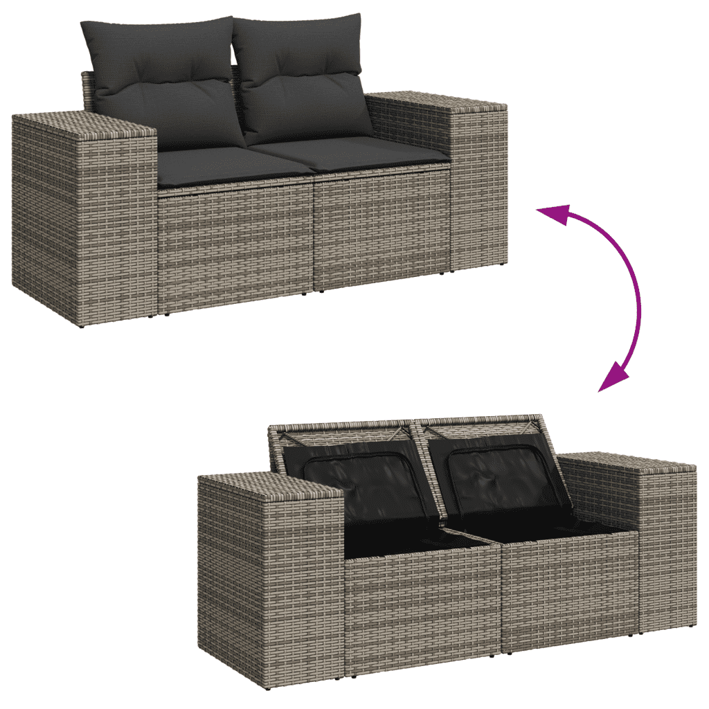 Set Divani da Giardino 3 pz con Cuscini Grigio in Polyrattan