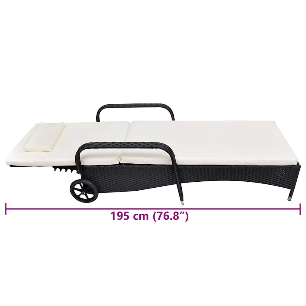 Lettino Prendisole con Cuscino e Ruote in Polyrattan Nero | homemem39