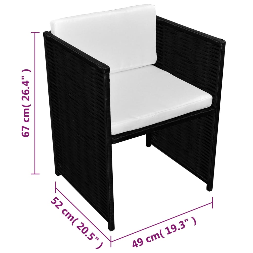 Set da Bistrot 3 pz con Cuscini in Polyrattan Nero | homemem39