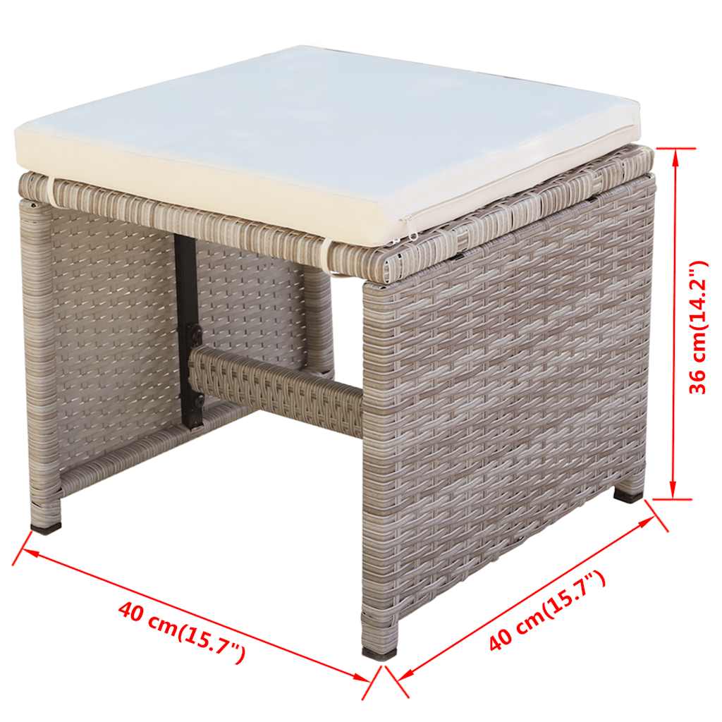 Set da Pranzo da Giardino 13 pz con Cuscini in Polyrattan Beige