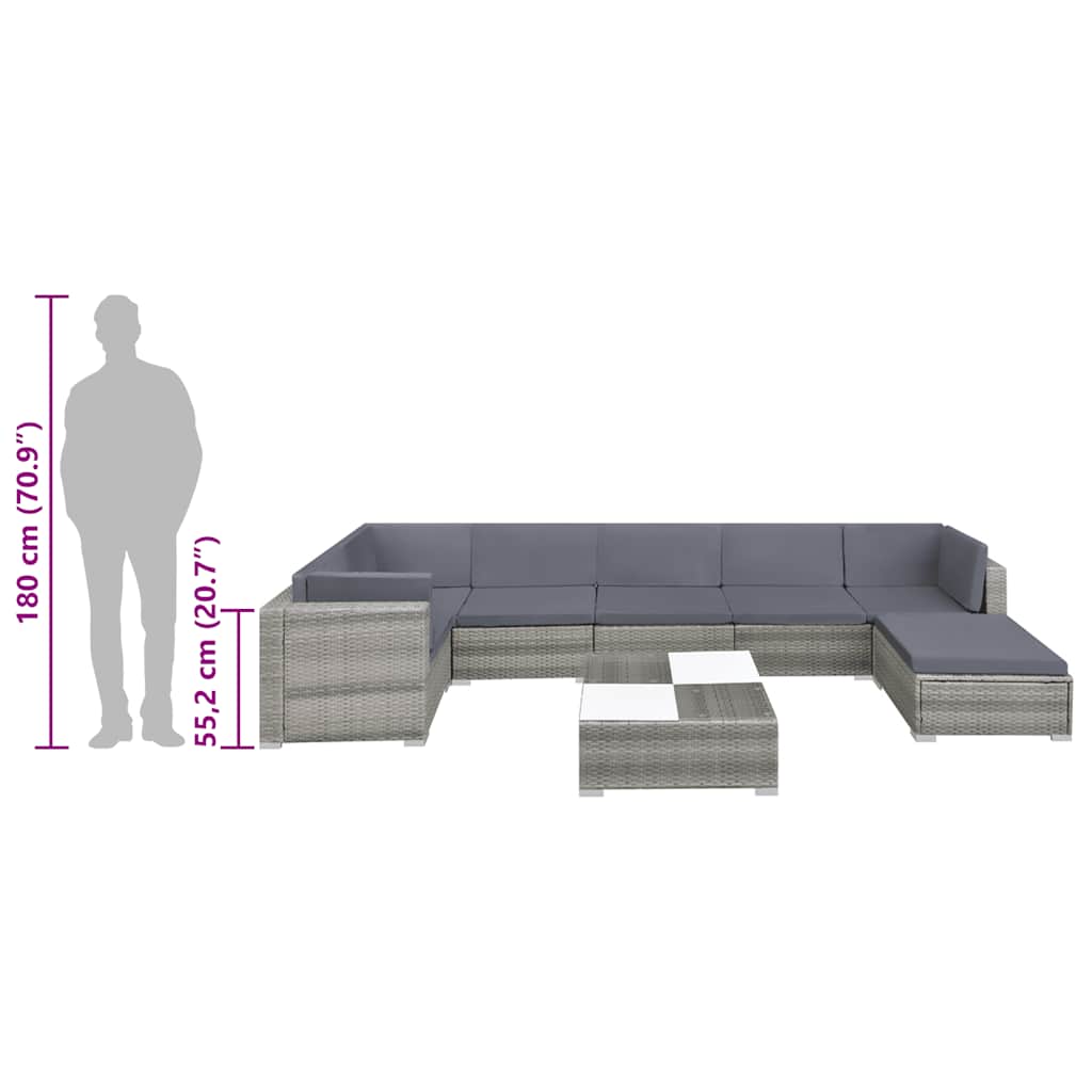 Set Divani da Giardino 8 pz con Cuscini in Polyrattan Grigio | homemem39