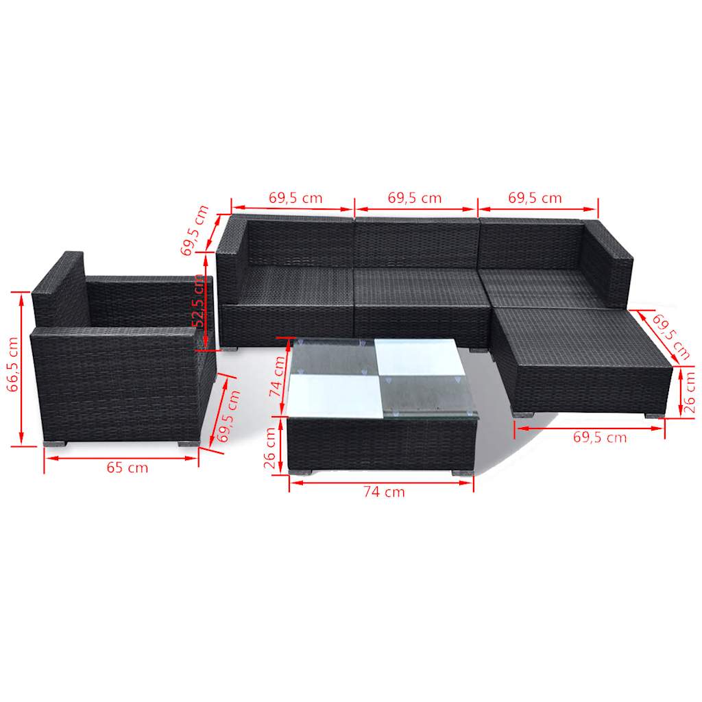 Set Divani da Giardino 6 pz con Cuscini in Polyrattan Nero | homemem39