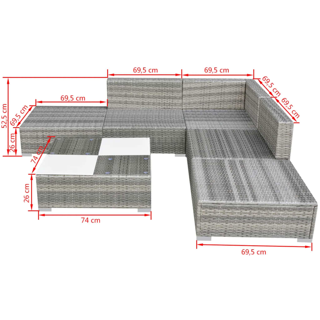Set Divani da Giardino 6 pz con Cuscini in Polyrattan Grigio | homemem39