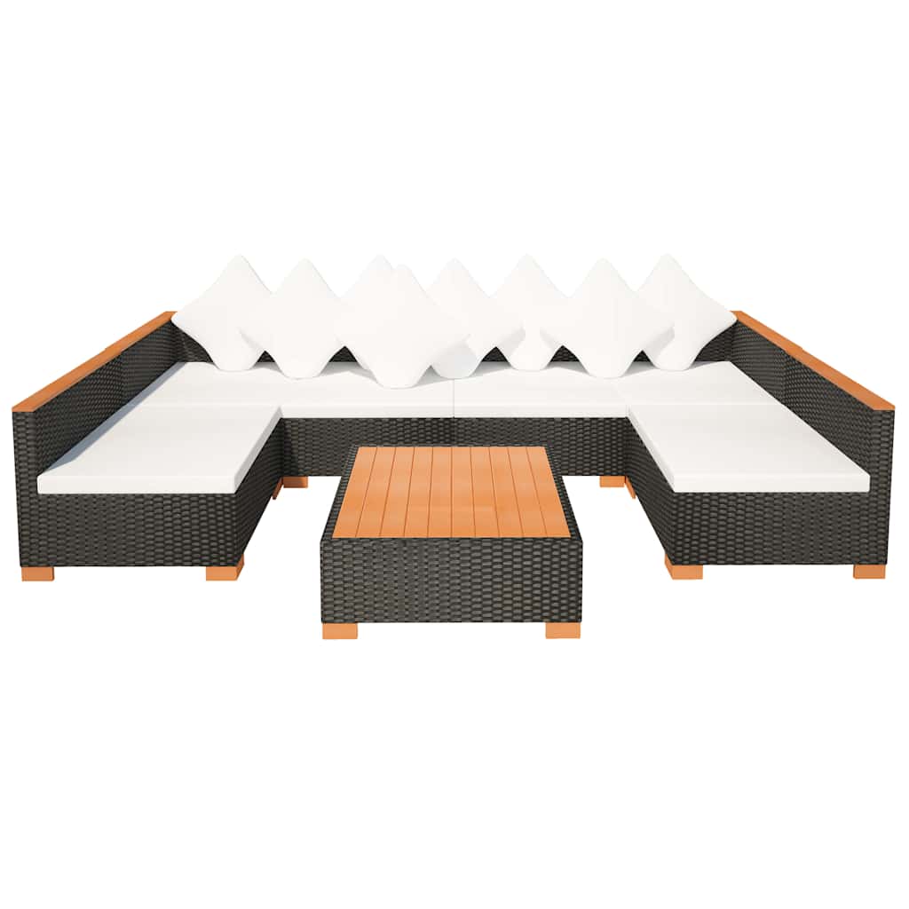 Set Divani da Giardino 7 pz con Cuscini in Polyrattan Nero