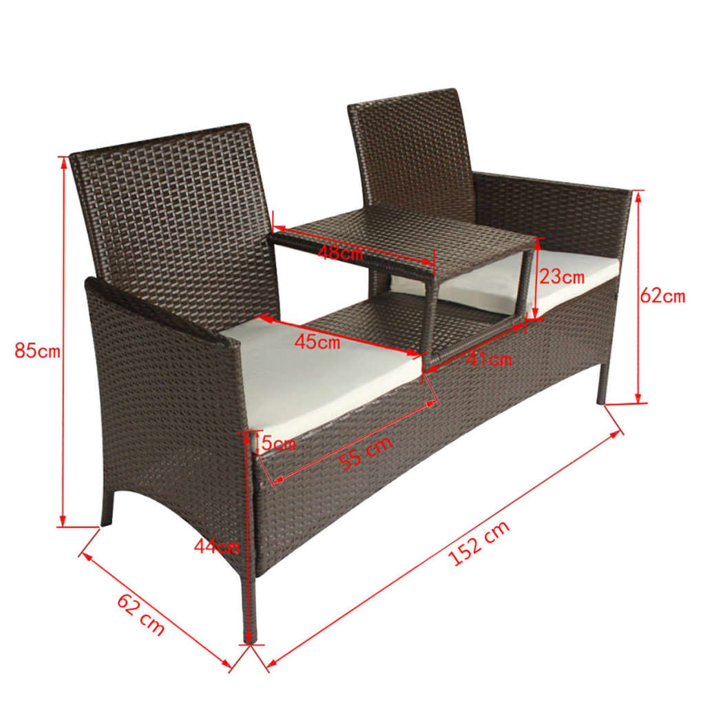 Divano da Giardino a 2 Posti con Tavolino in Polyrattan Marrone | homemem39