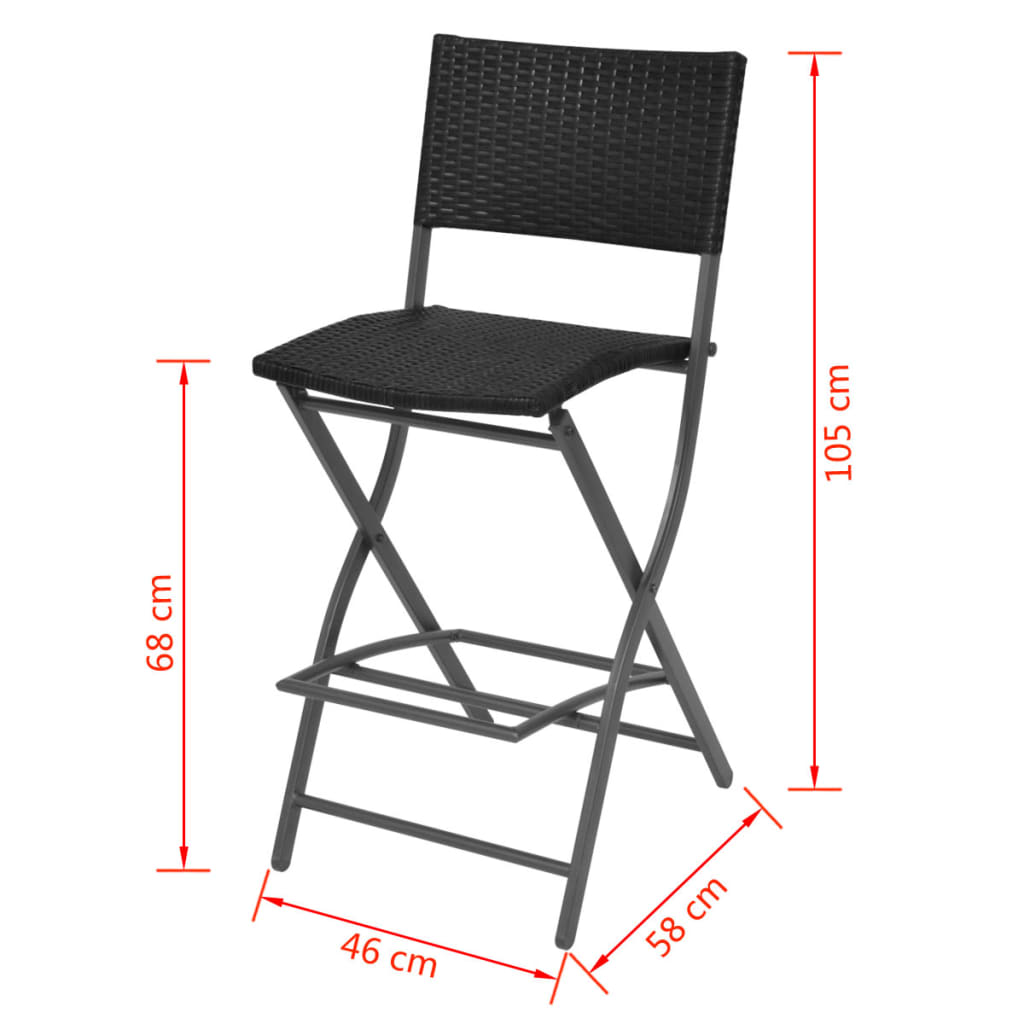 Set da Giardino 7 pz Pieghevole in Acciaio e Polyrattan Nero | homemem39
