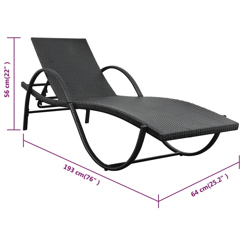 Lettino Prendisole con Cuscino in Polyrattan Nero | homemem39