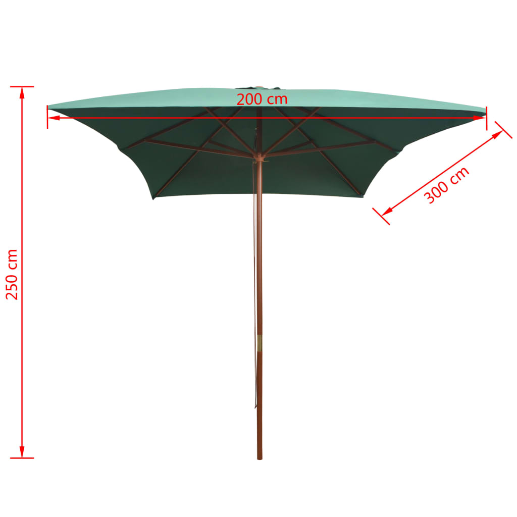 Ombrellone 200x300 cm con Palo in Legno Verde | homemem39