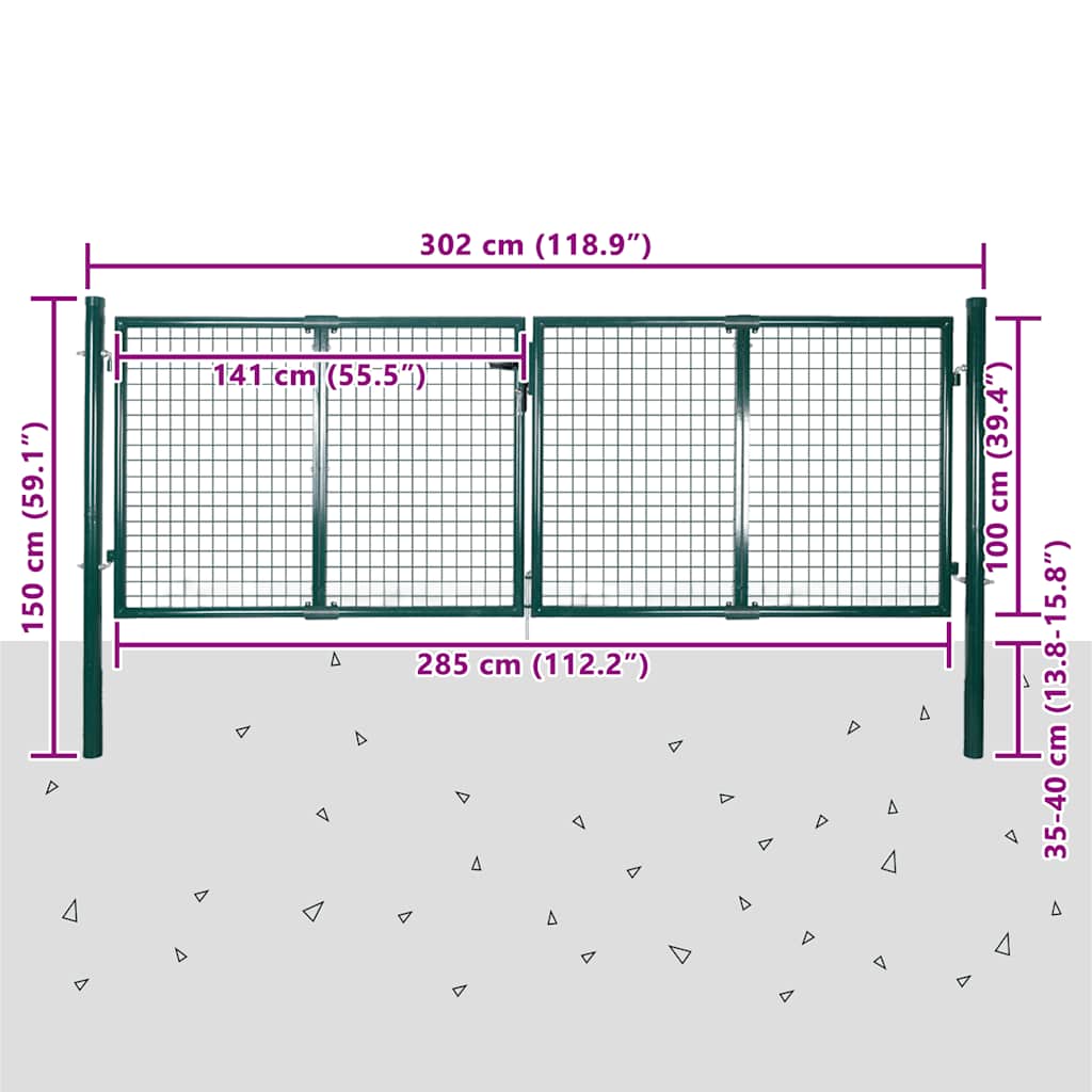 Cancello per Recinzione in Acciaio 300x100 cm Verde | homemem39