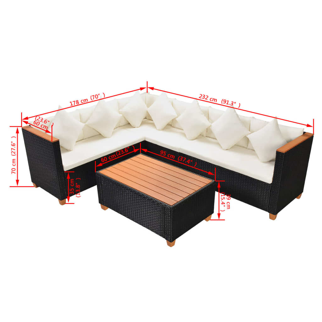 Set Divani da Giardino 4 pz con Cuscini in Polyrattan Nero | homemem39