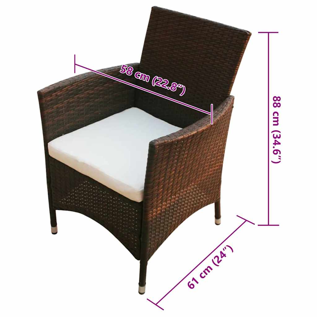 Set da Pranzo da Giardino 7 pz con Cuscini Polyrattan Marrone | homemem39