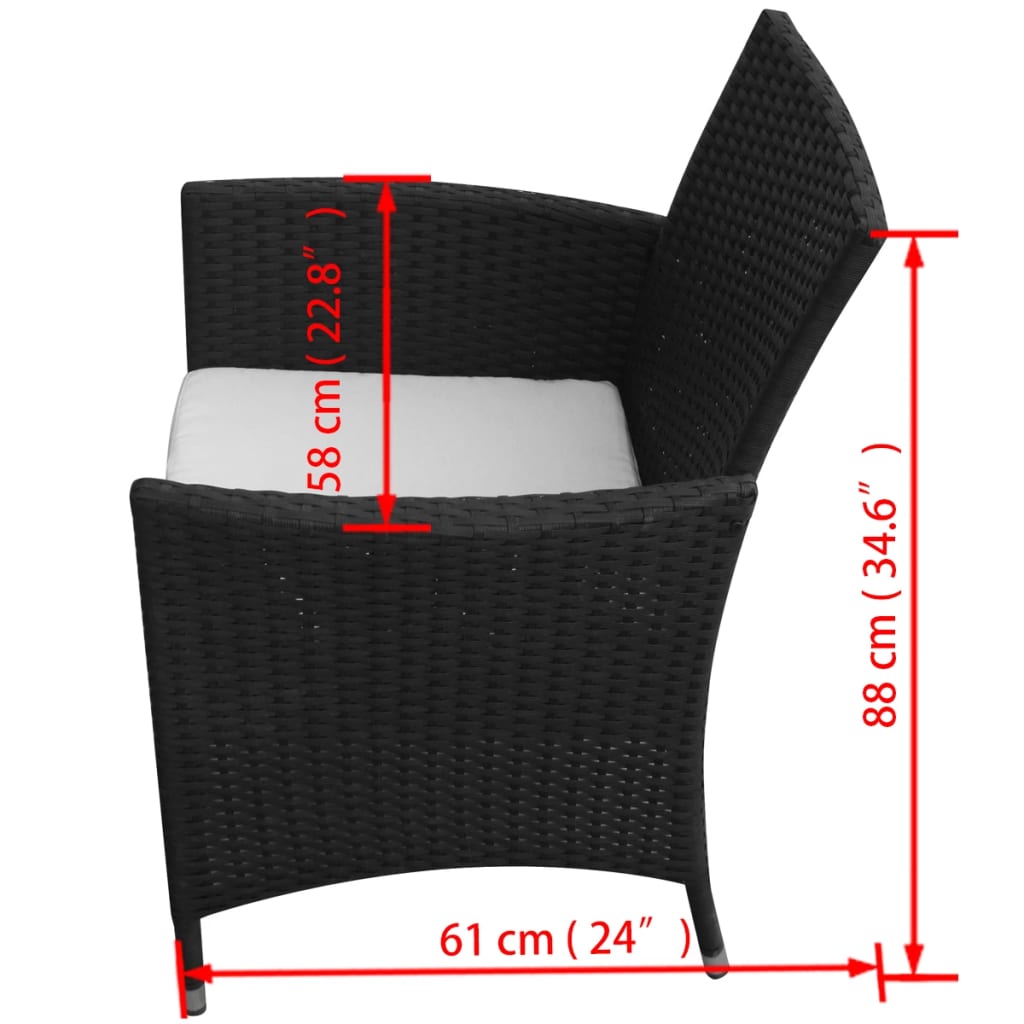 Set da Pranzo da Giardino 7 pz con Cuscini in Polyrattan Nero - homemem39