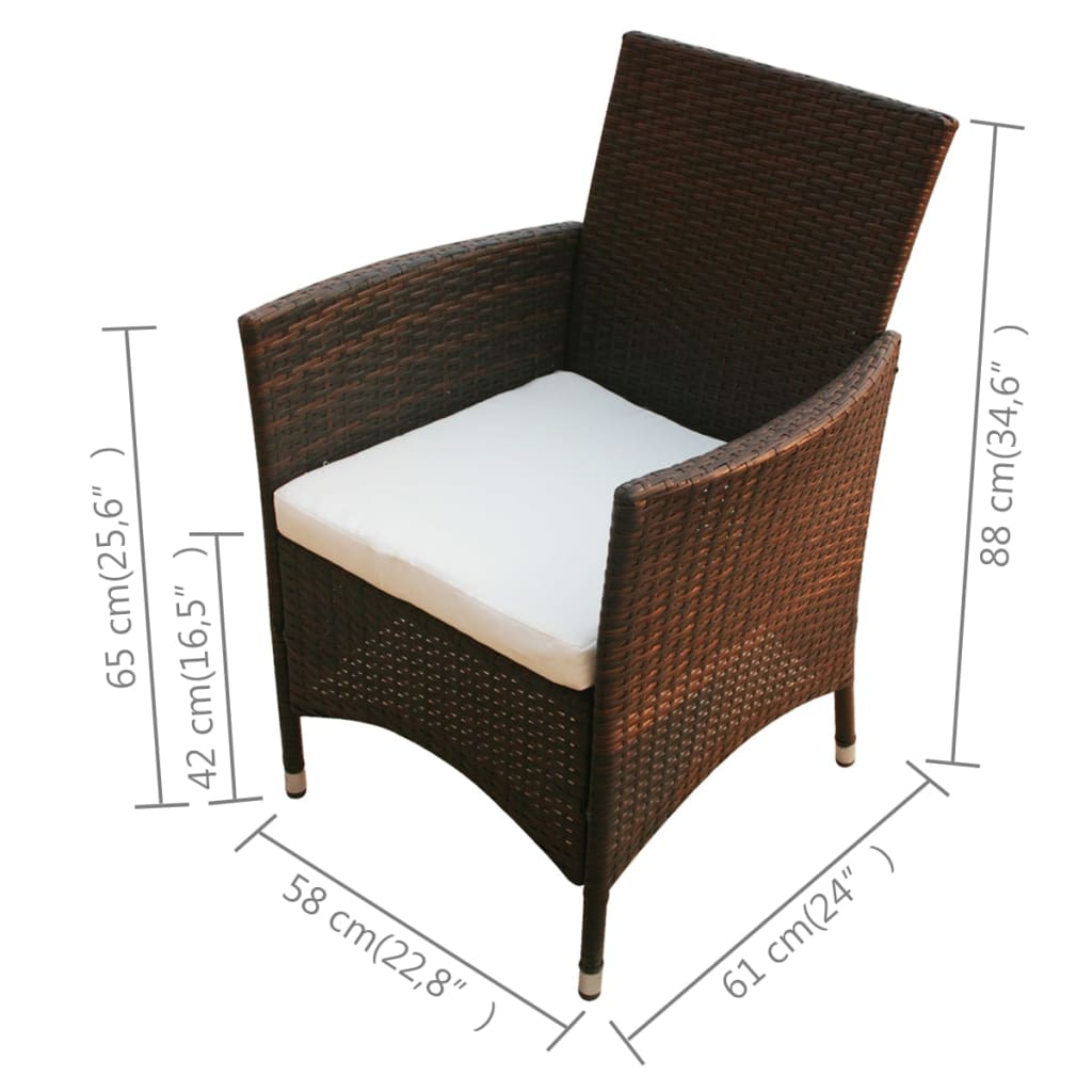 Set da Pranzo da Giardino 5 pz con Cuscini Polyrattan Marrone | homemem39