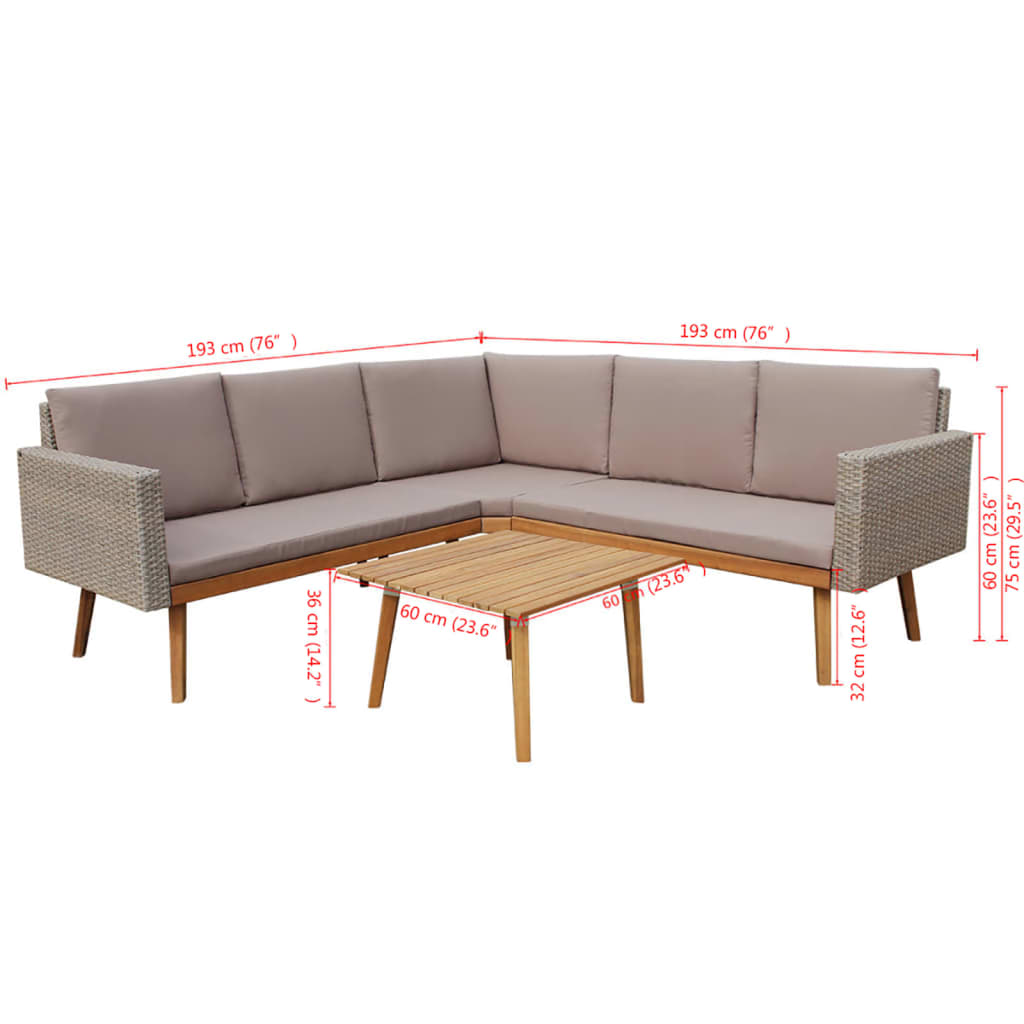 Set Divani da Giardino 4 pz con Cuscini in Polyrattan Grigio | homemem39