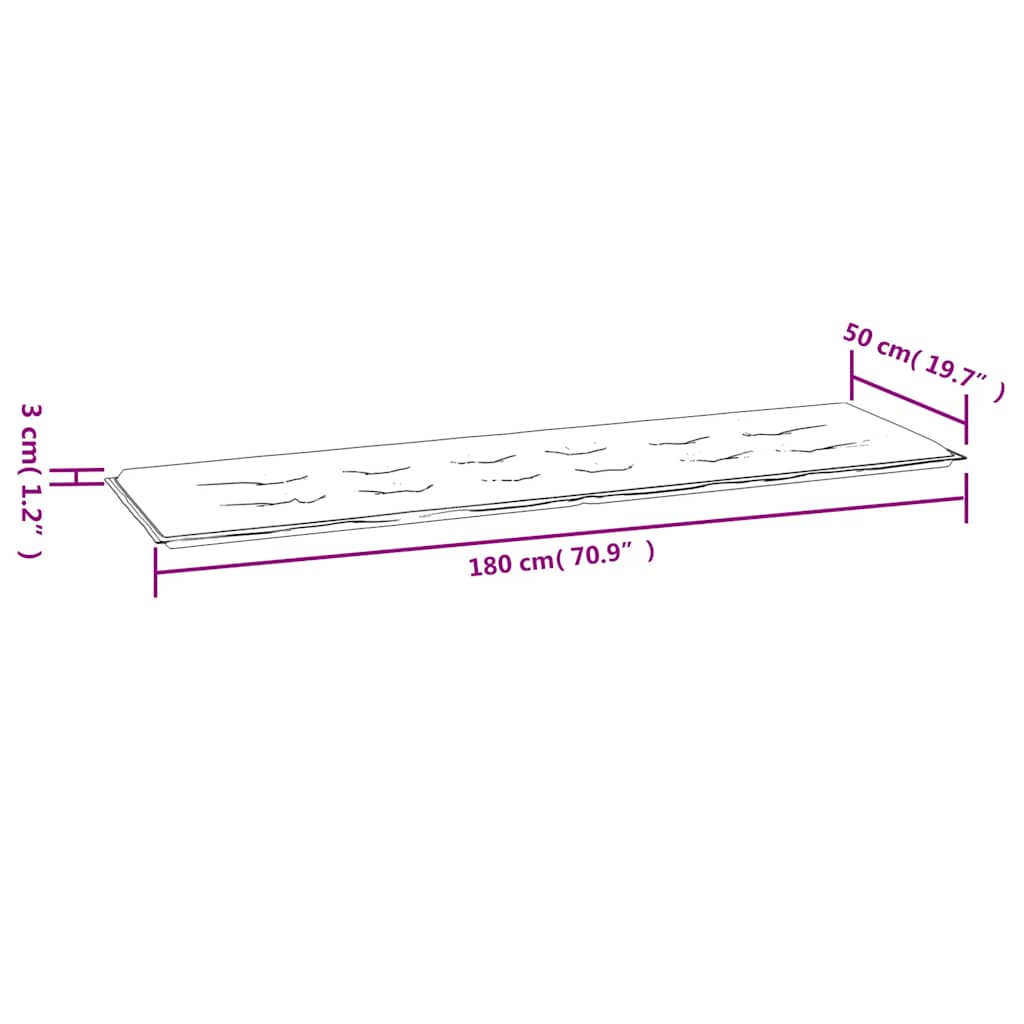 Cuscino per Panca Antracite 180x50x3 cm in Tessuto Oxford
