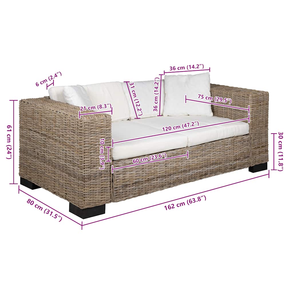 Divano a 2 Posti 7 pz in Rattan Naturale | homemem39