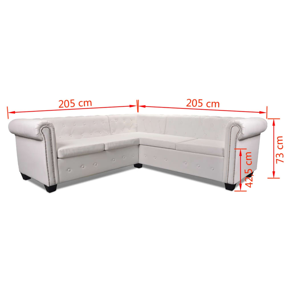 Divano Angolare Chesterfield a 5 Posti Pelle Artificiale Bianca | homemem39