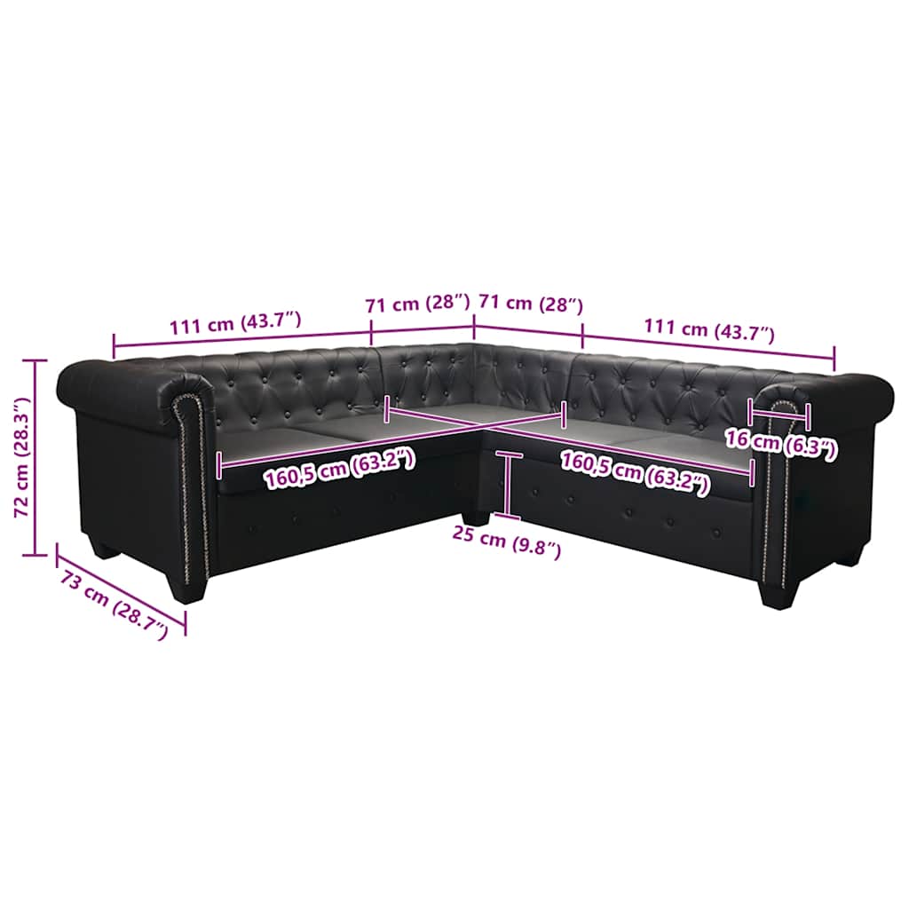 Divano Angolare Chesterfield a 5 Posti Pelle Artificiale Nera | homemem39