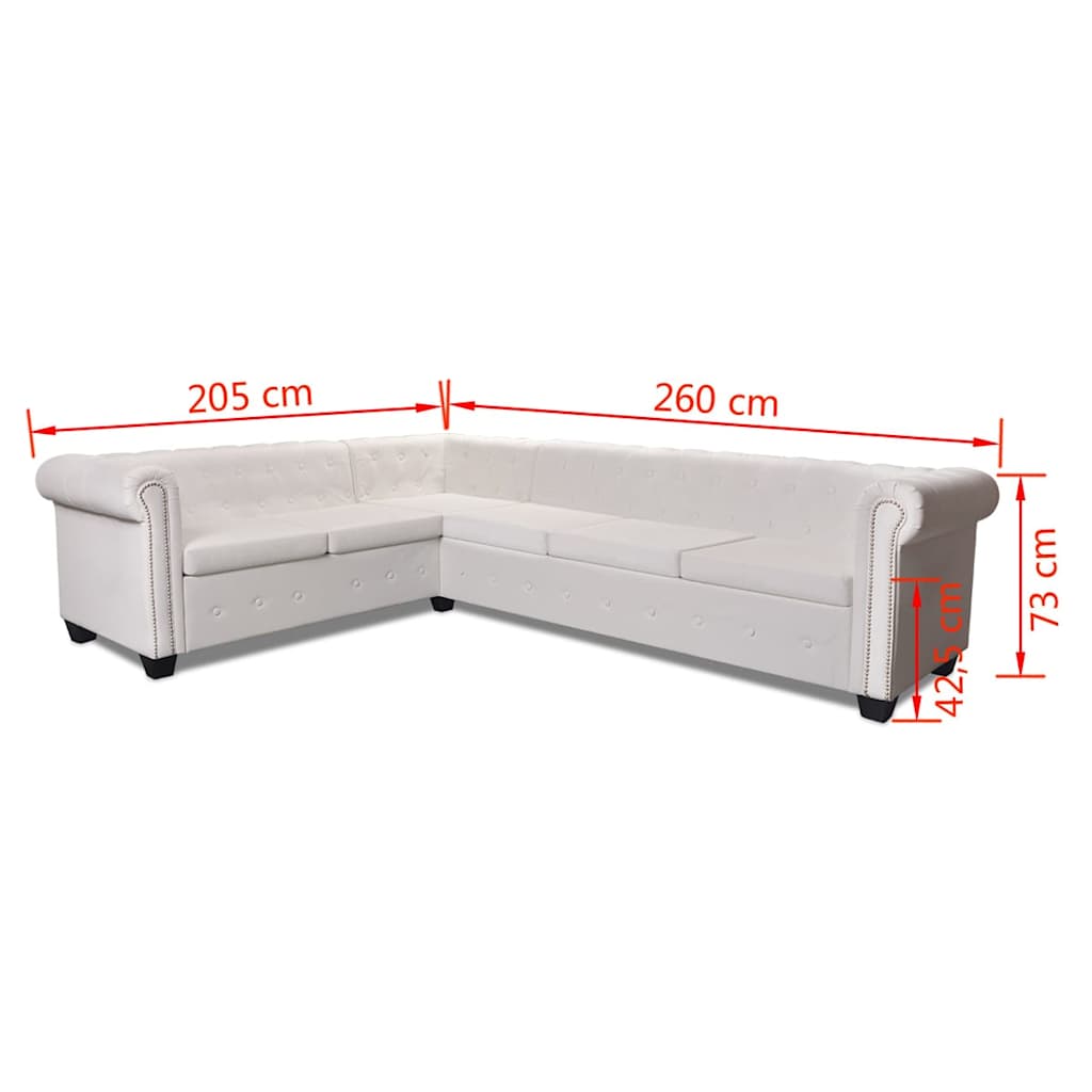 Divano Angolare Chesterfield a 6 Posti Pelle Artificiale Bianca | homemem39