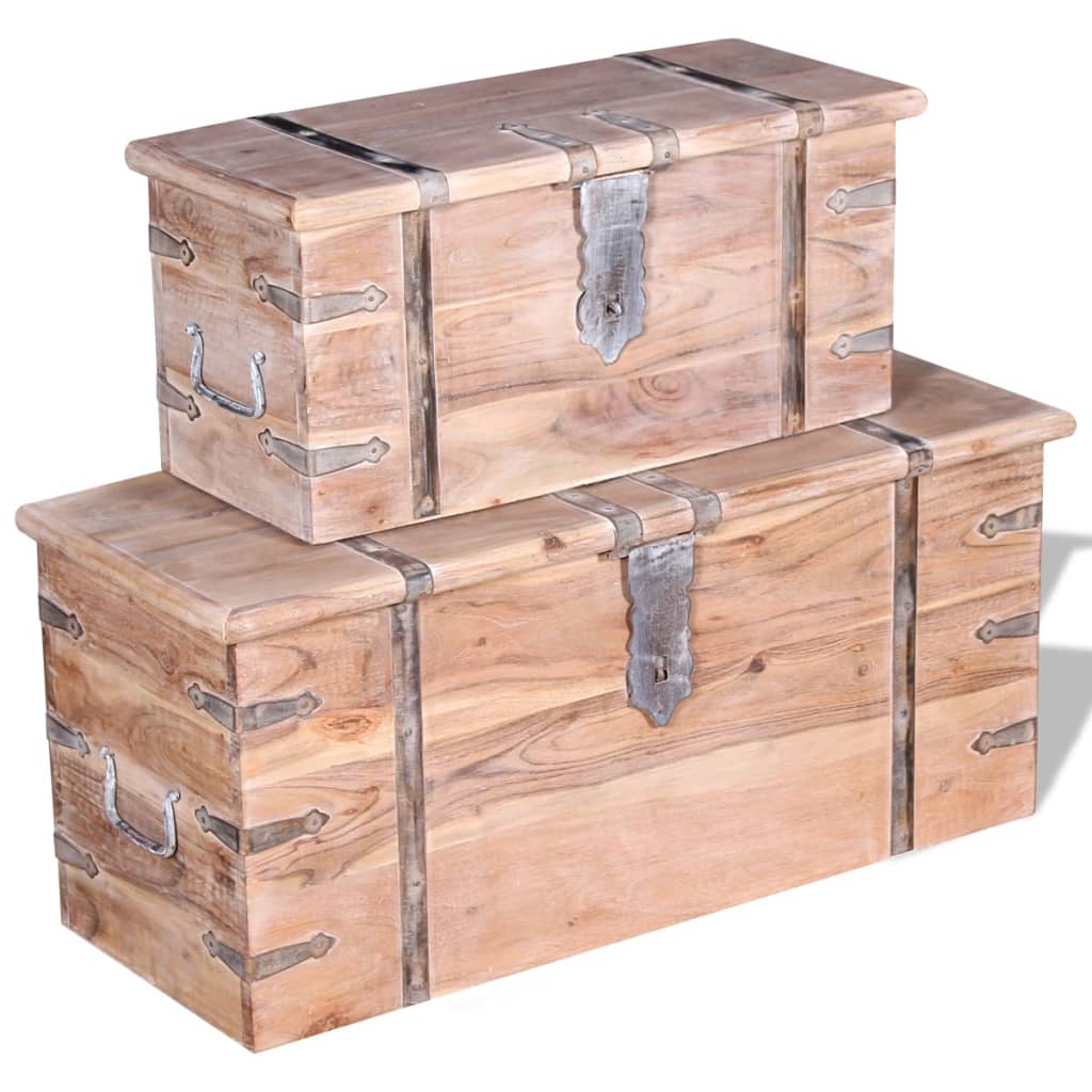 Set 2 Pezzi Cassapanca in Legno Massiccio di Acacia | homemem39