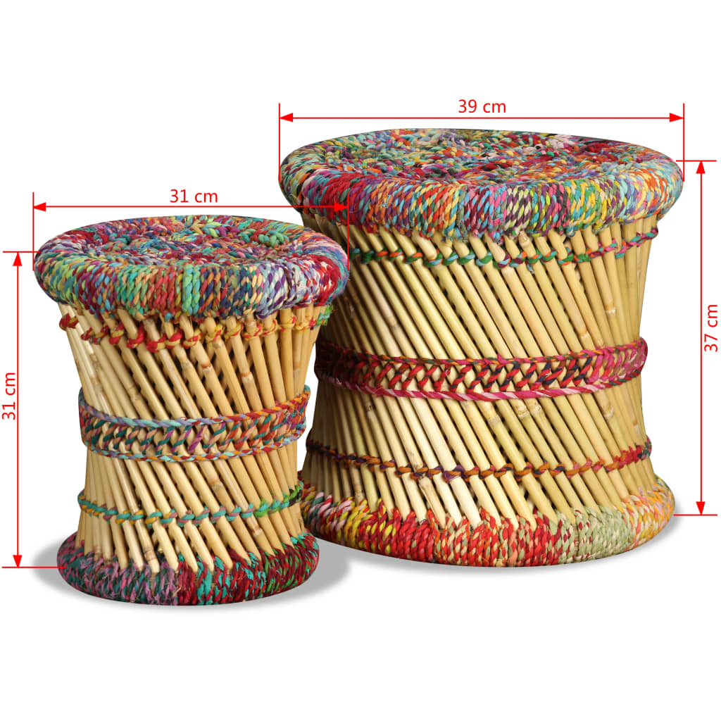 Sgabello con Motivi Chindi 2 pz Multicolore in Bambù | homemem39