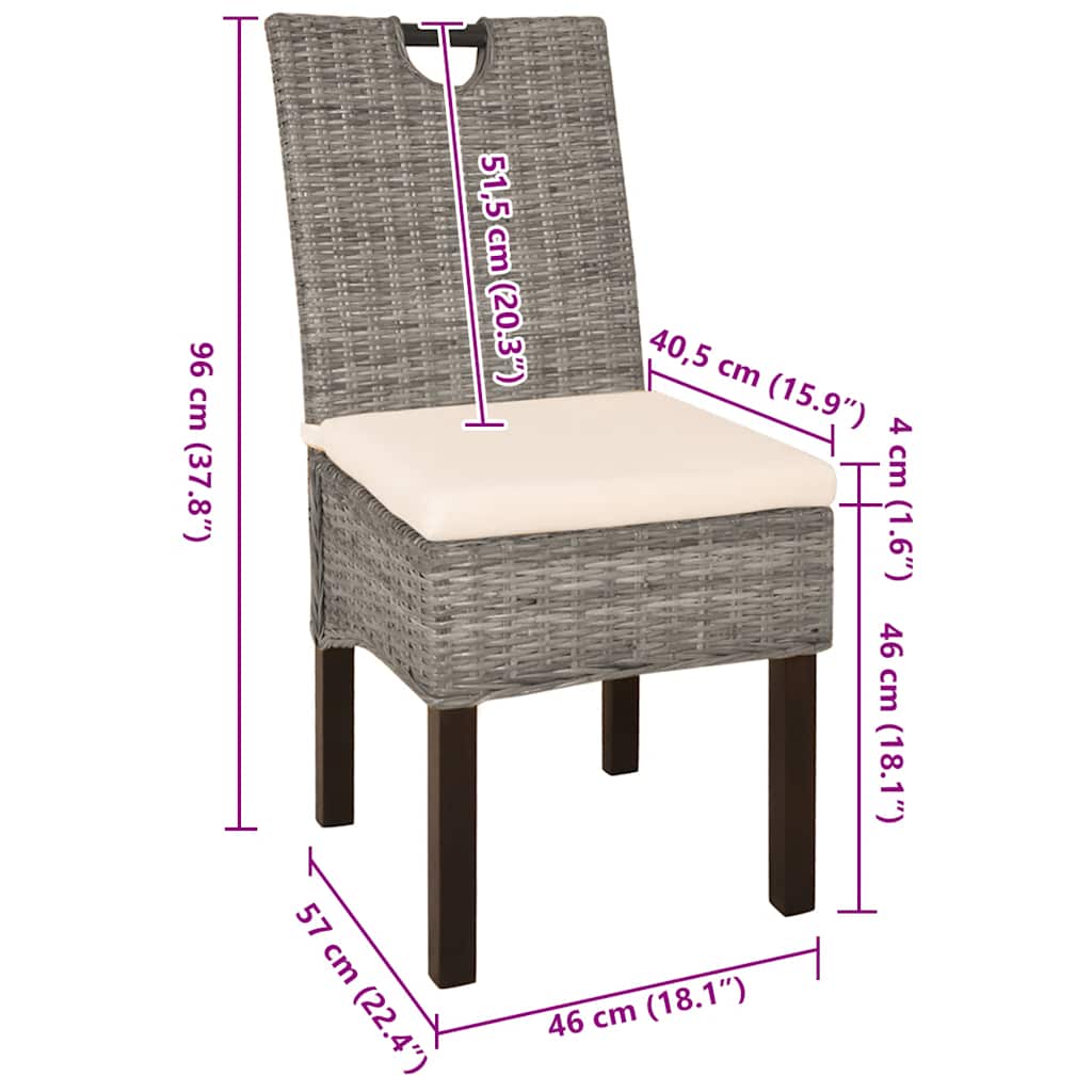 Sedie Sala da Pranzo 6 pz in Rattan Kubu e Legno di Mango | homemem39