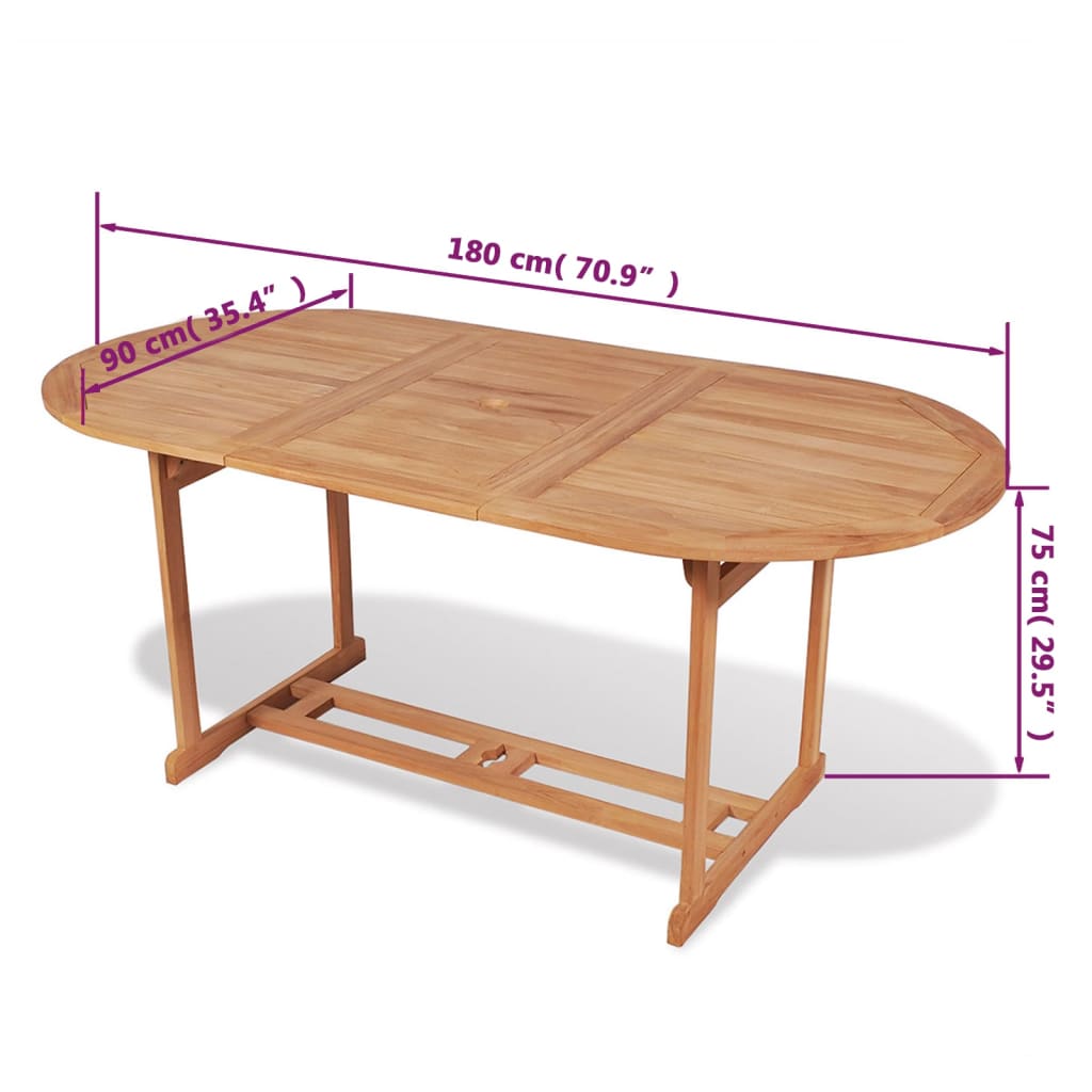 Tavolo da Giardino 180x90x75 cm in Massello di Teak - homemem39