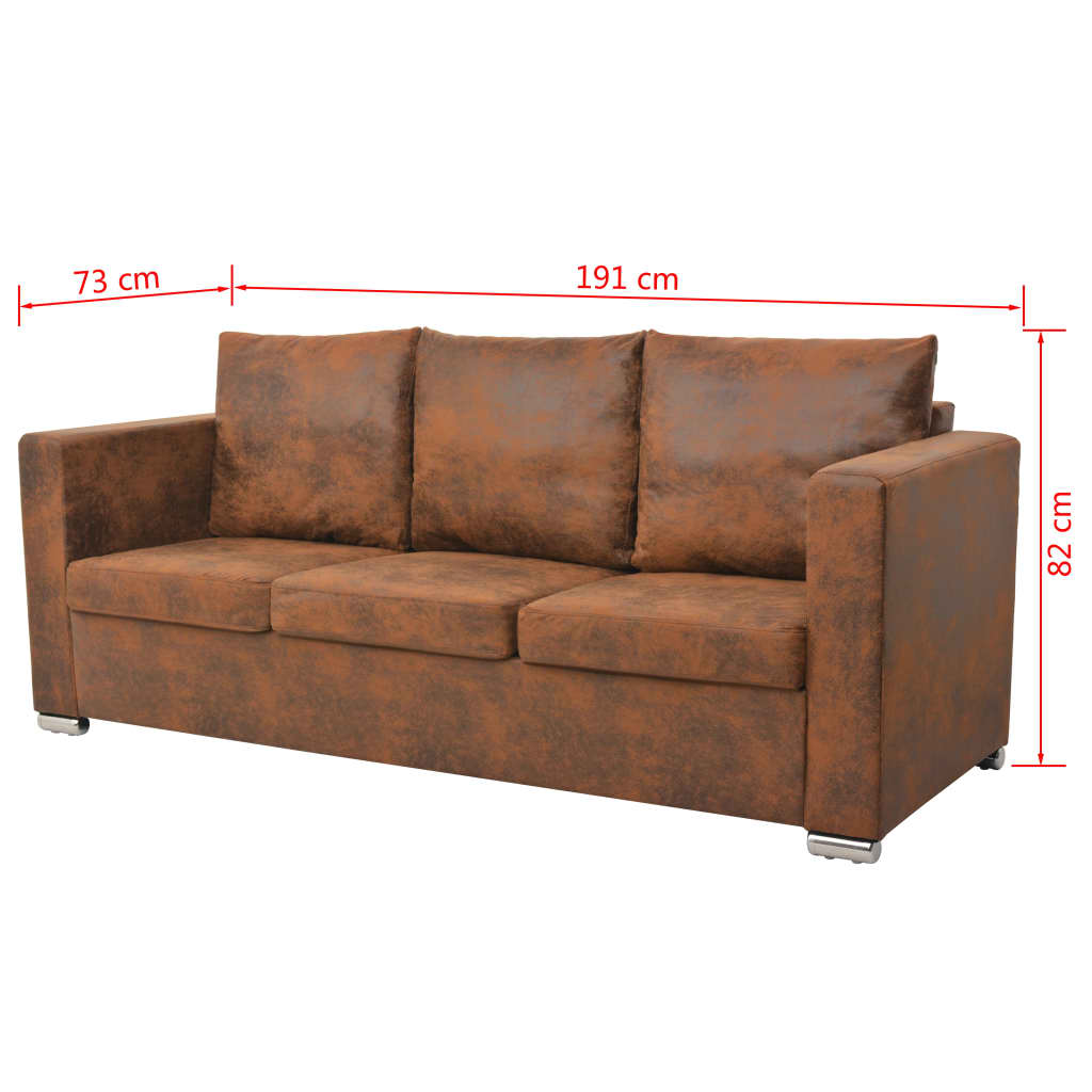 Divano a 3 Posti 191x73x82 cm in Pelle Scamosciata Artificiale | homemem39