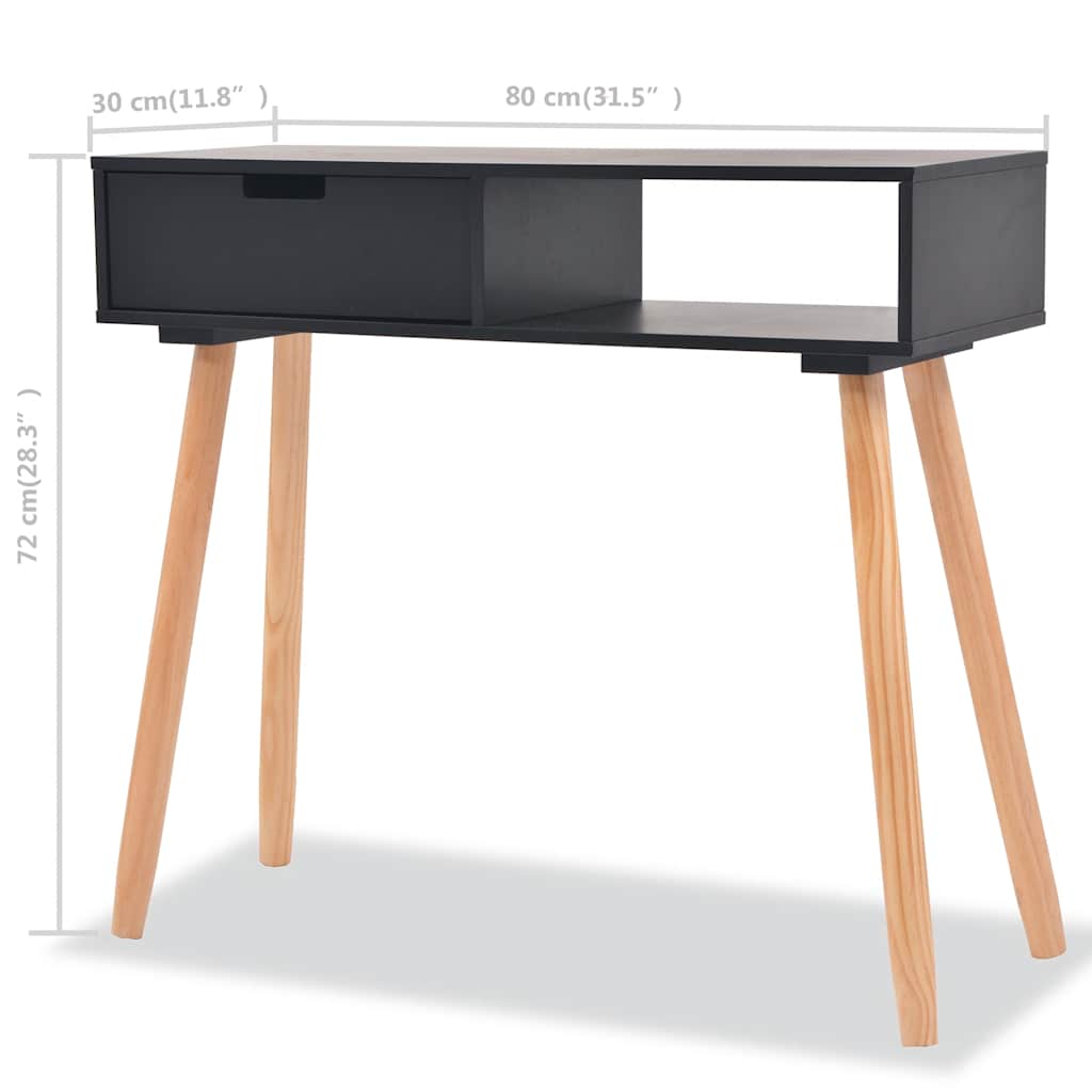 Tavolo Consolle in Legno di Pino Massello 80x30x72 cm Nero | homemem39
