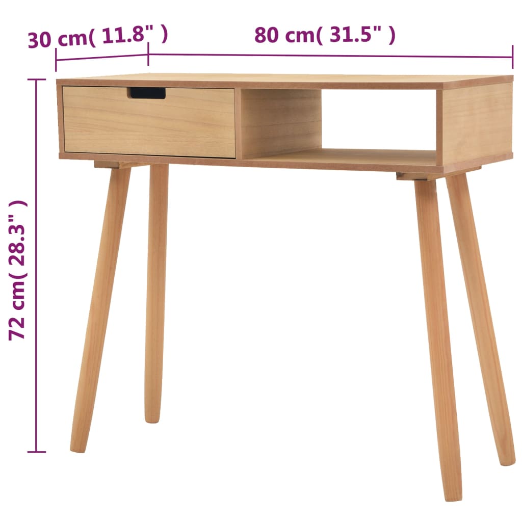 Tavolo Consolle in Legno di Pino Massello 80x30x72 cm Marrone | homemem39