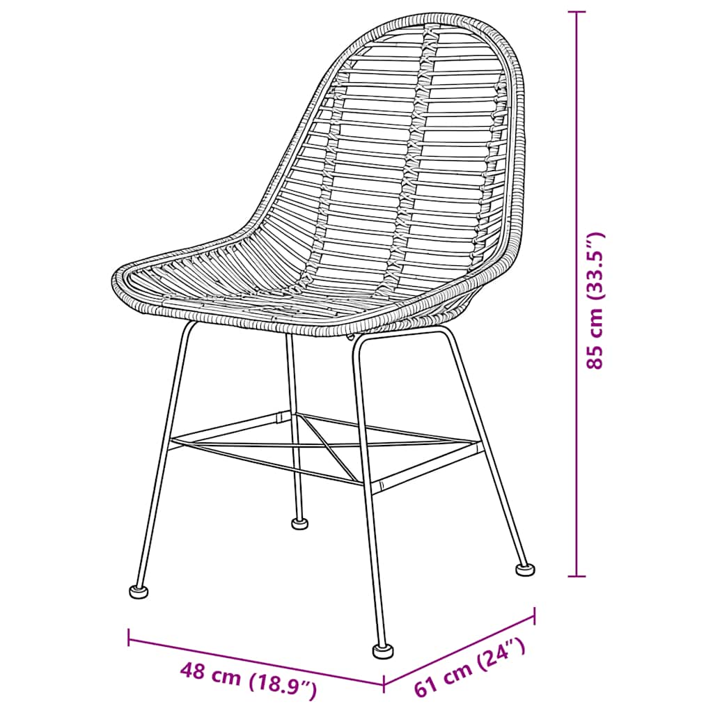 Sedie da Pranzo 4 pz Nere in Rattan Naturale | homemem39