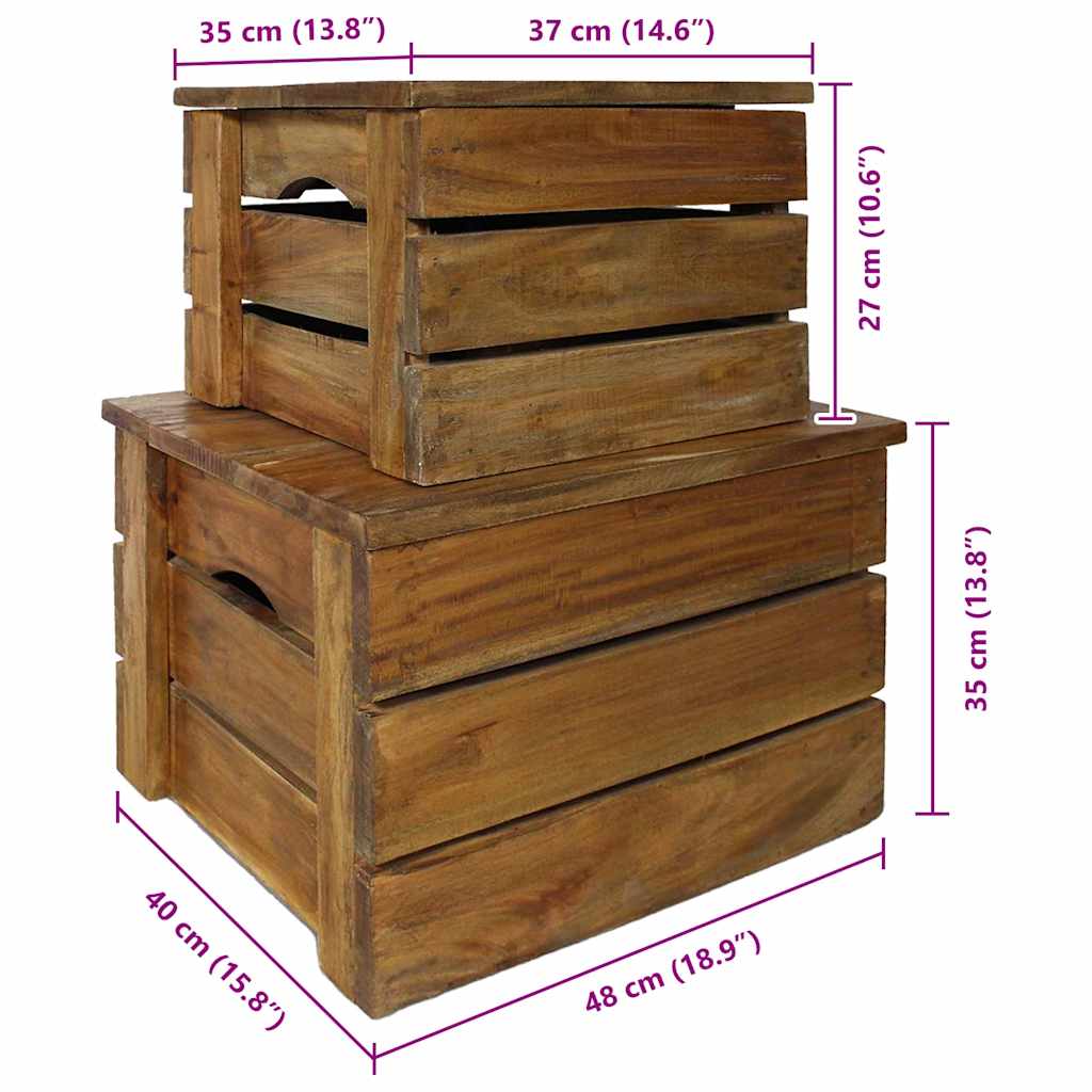 Set di Casse Portaoggetti 2 pz in Legno Massello di Mogano
