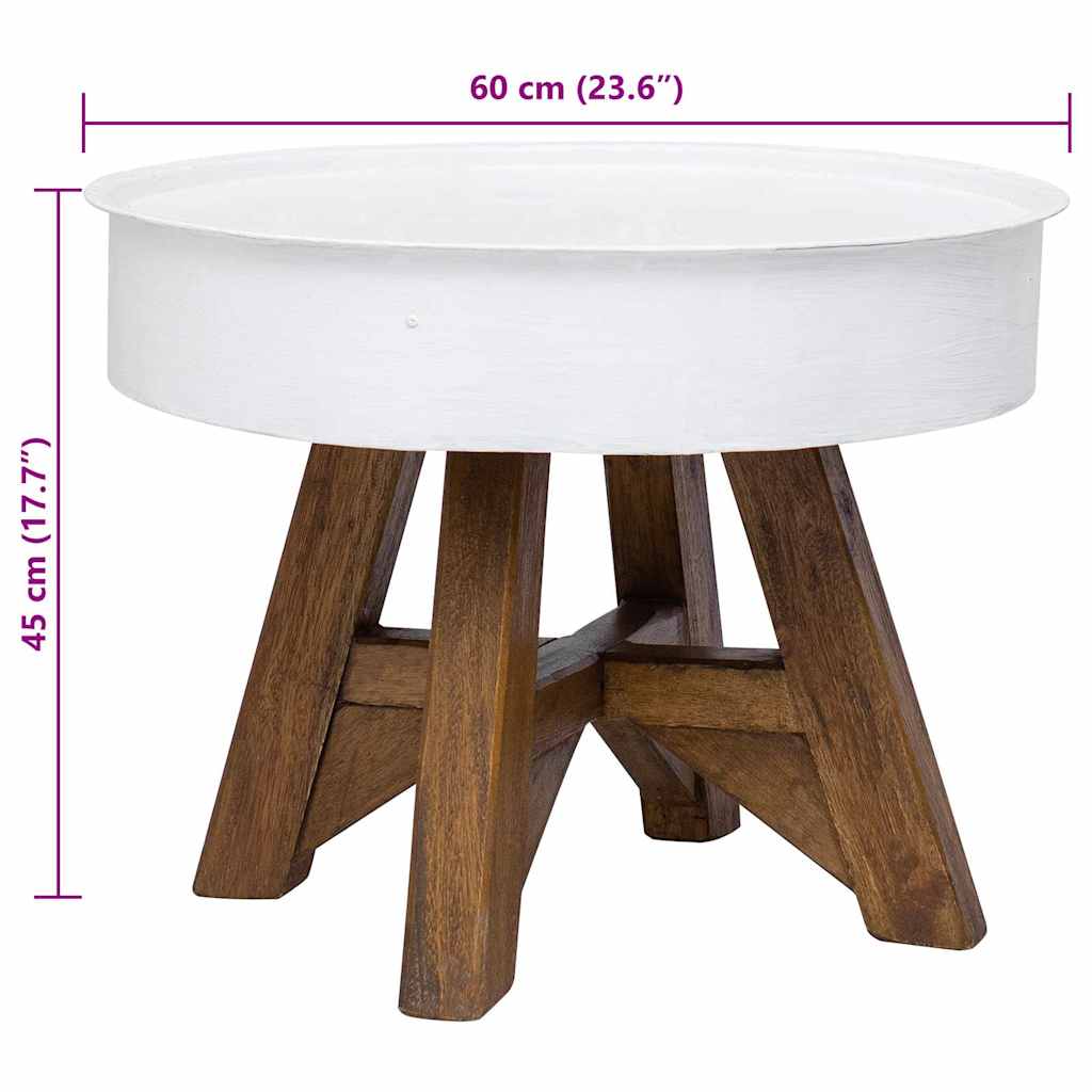 Tavolino da Caffè in Legno Massello Recuperato 60x45 cm Bianco - homemem39