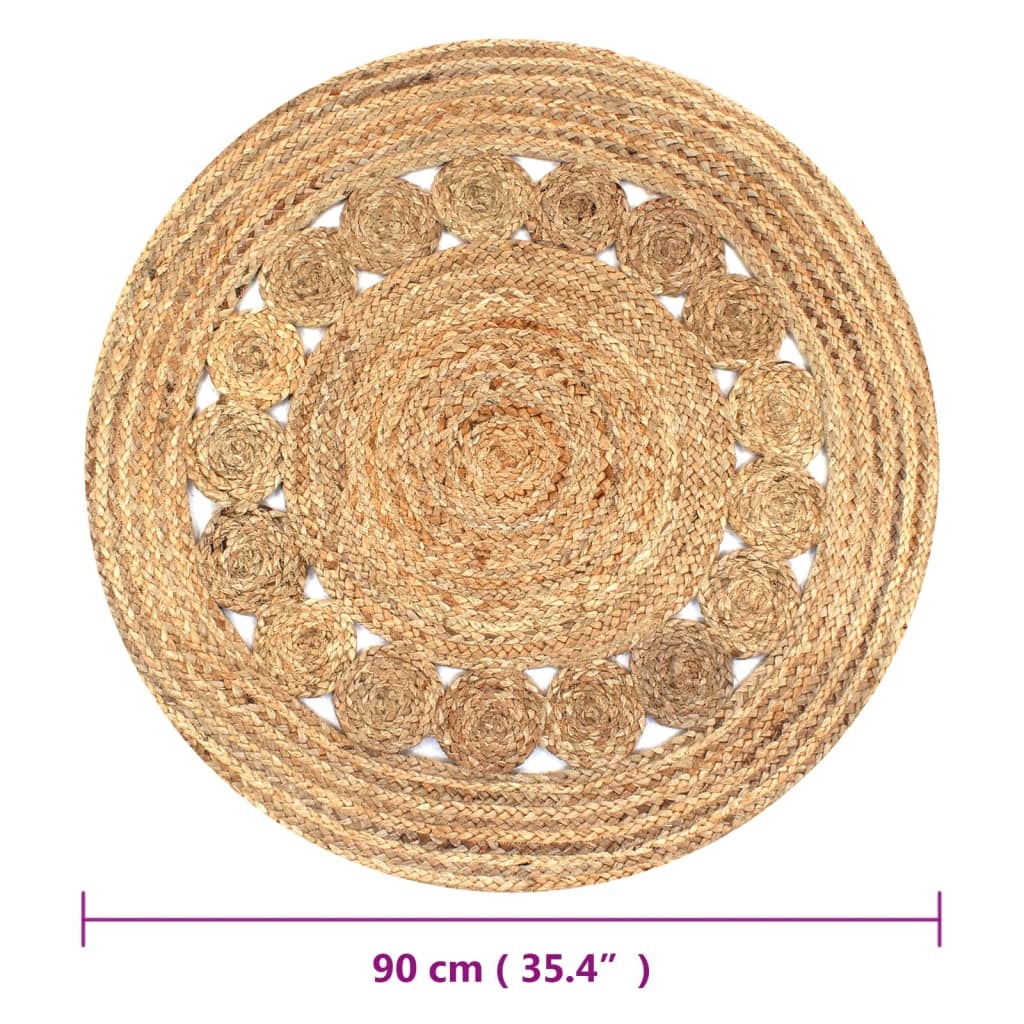 Tappeto in Juta Intrecciata con Design 90 cm Rotondo | homemem39