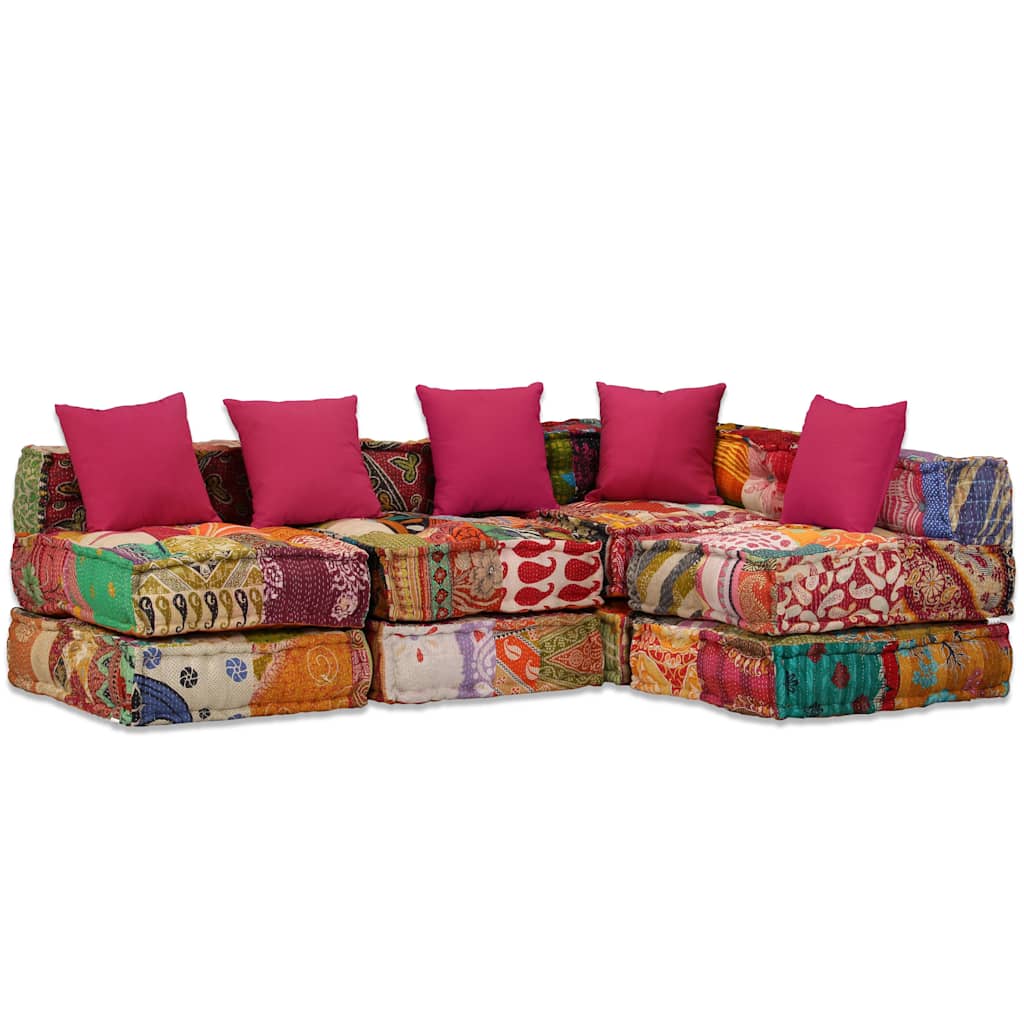 Pouf Modulare a 4 Posti in Tessuto Patchwork