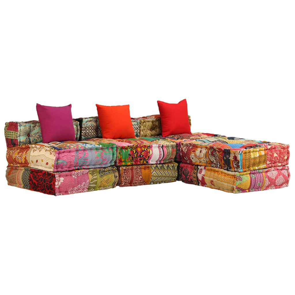 Pouf Modulare a 3 Posti in Tessuto Patchwork