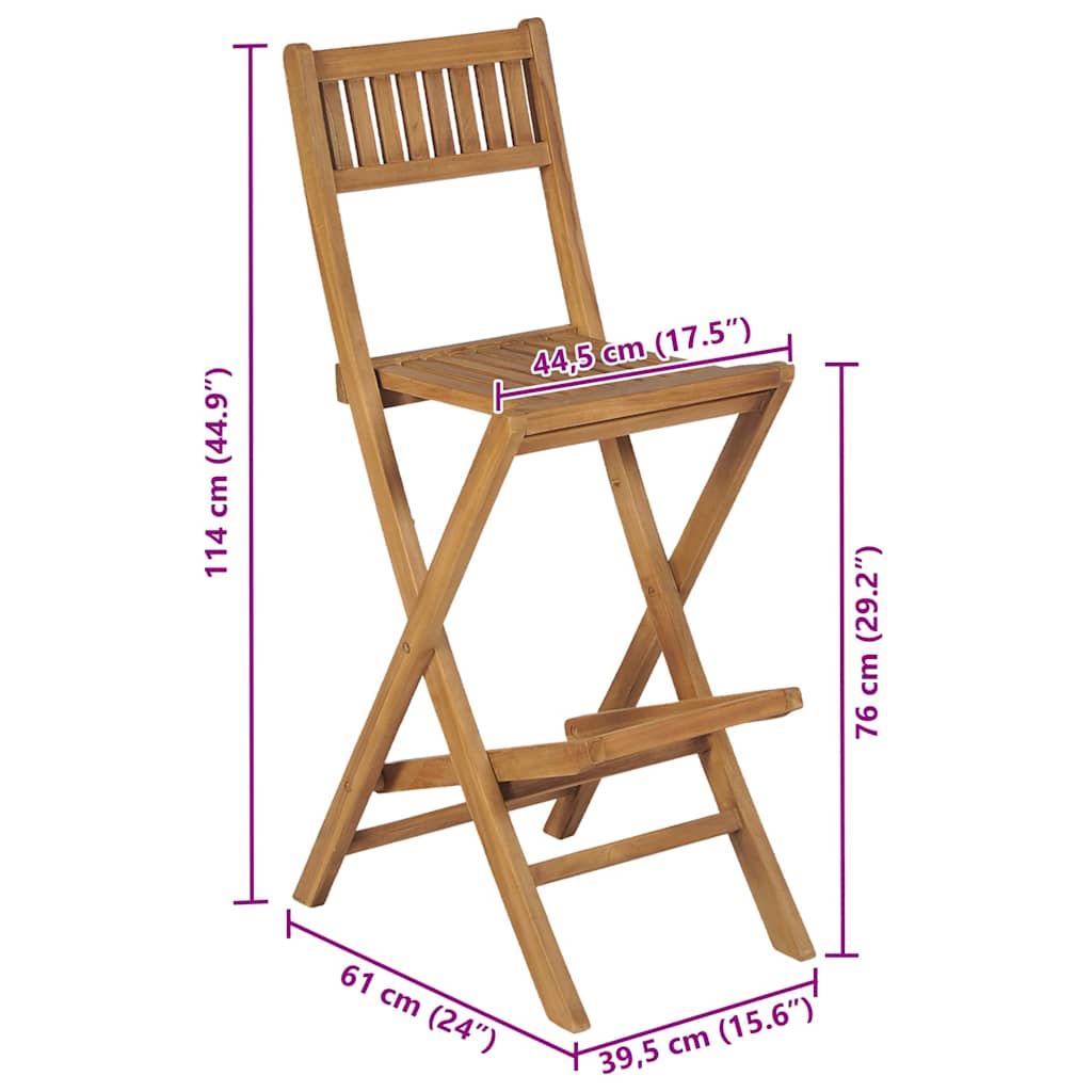 Sgabelli da Bar da Esterno Pieghevoli 2 pz in Massello di Teak - homemem39