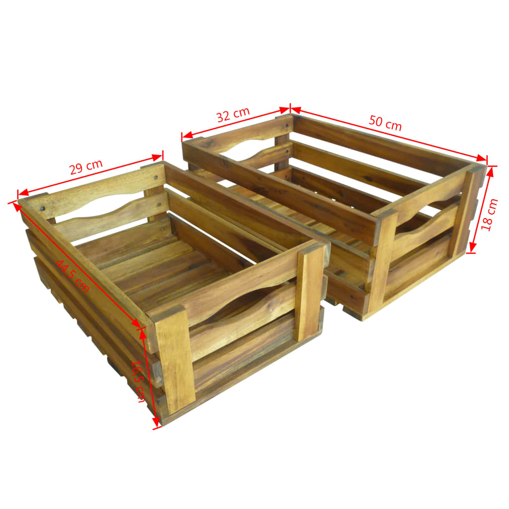 Cassetta per Mele Set 2 pz in Legno Massello di Acacia