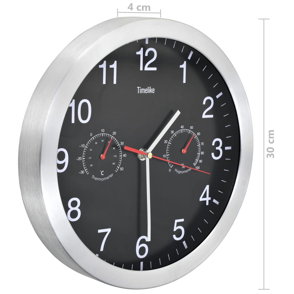 Orologio da Parete al Quarzo Igrometro Termometro 30 cm Nero | homemem39