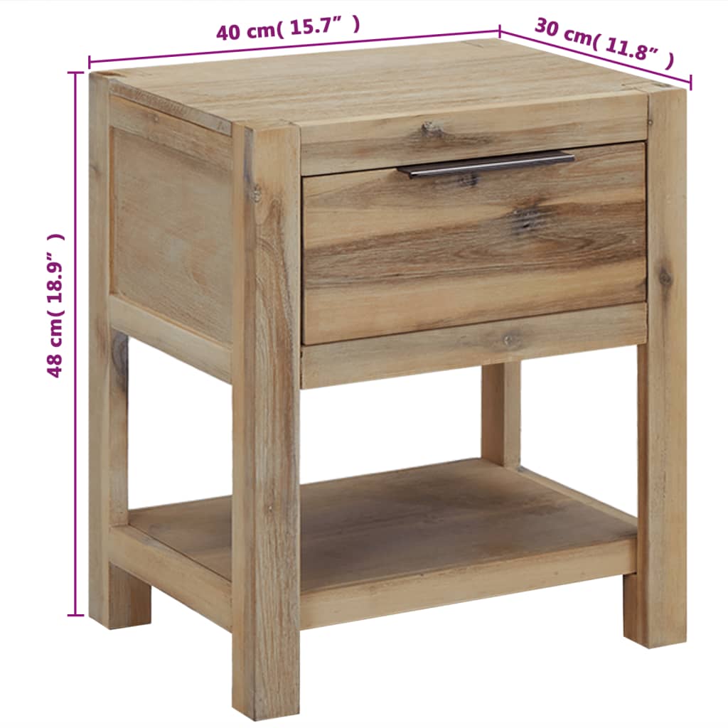 Comodino con Cassetto 40x30x48 cm in Legno Massello di Acacia | homemem39