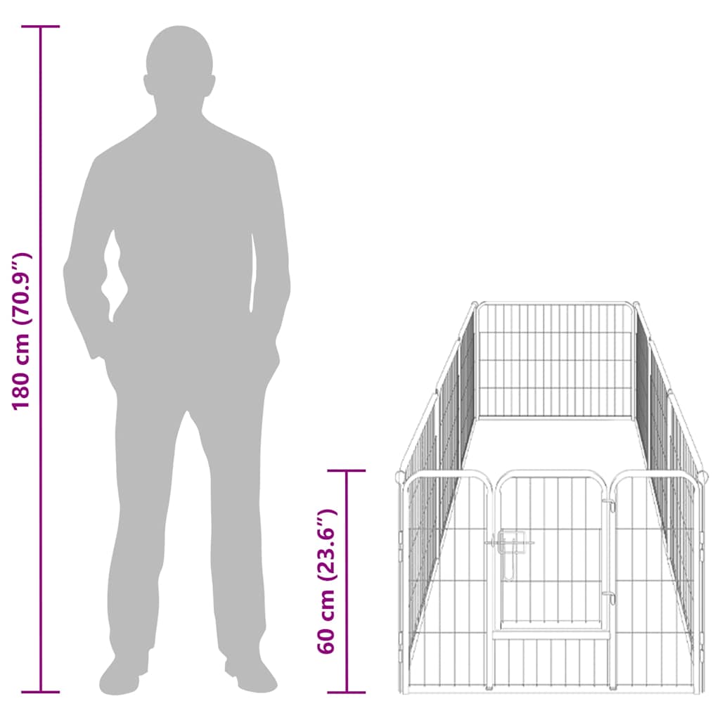 Box per Cani con 8 Pannelli in Acciaio 60x80 cm Nero | homemem39