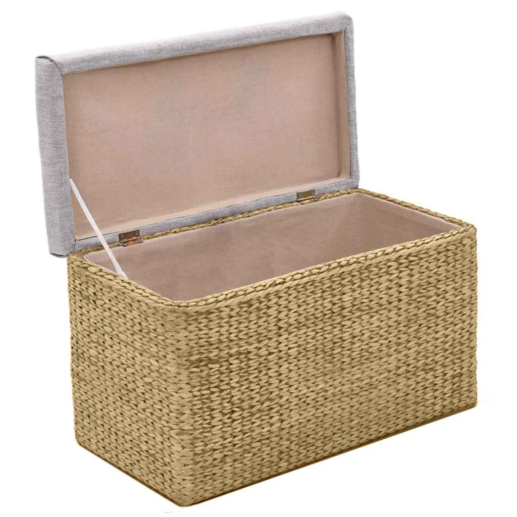 Panca e 2 Pouf in Giunco Grigio