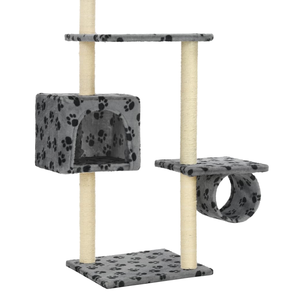 Albero per Gatti e Tiragraffi Sisal 260cm Zampe Stampate Grigio | homemem39