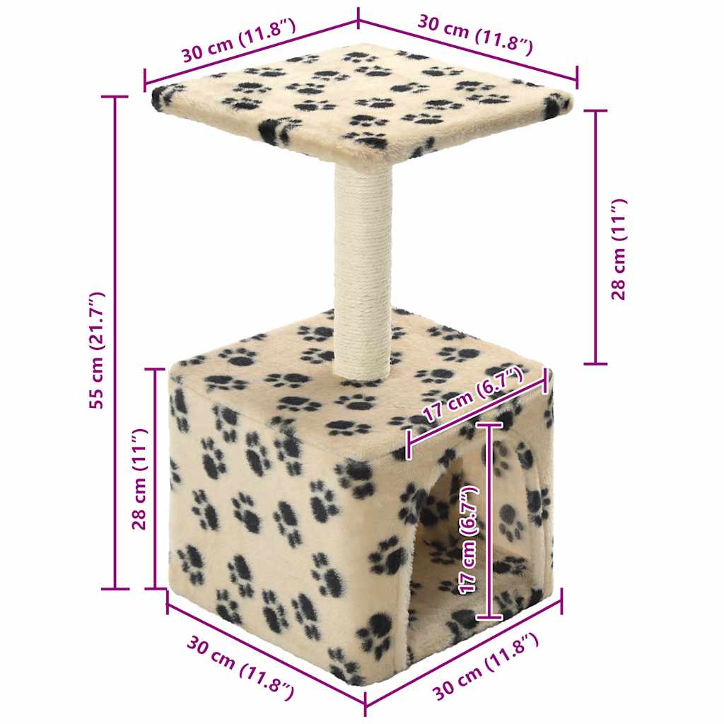 Albero per Gatti e Tiragraffi Sisal 55 cm Zampe Stampate Beige - homemem39