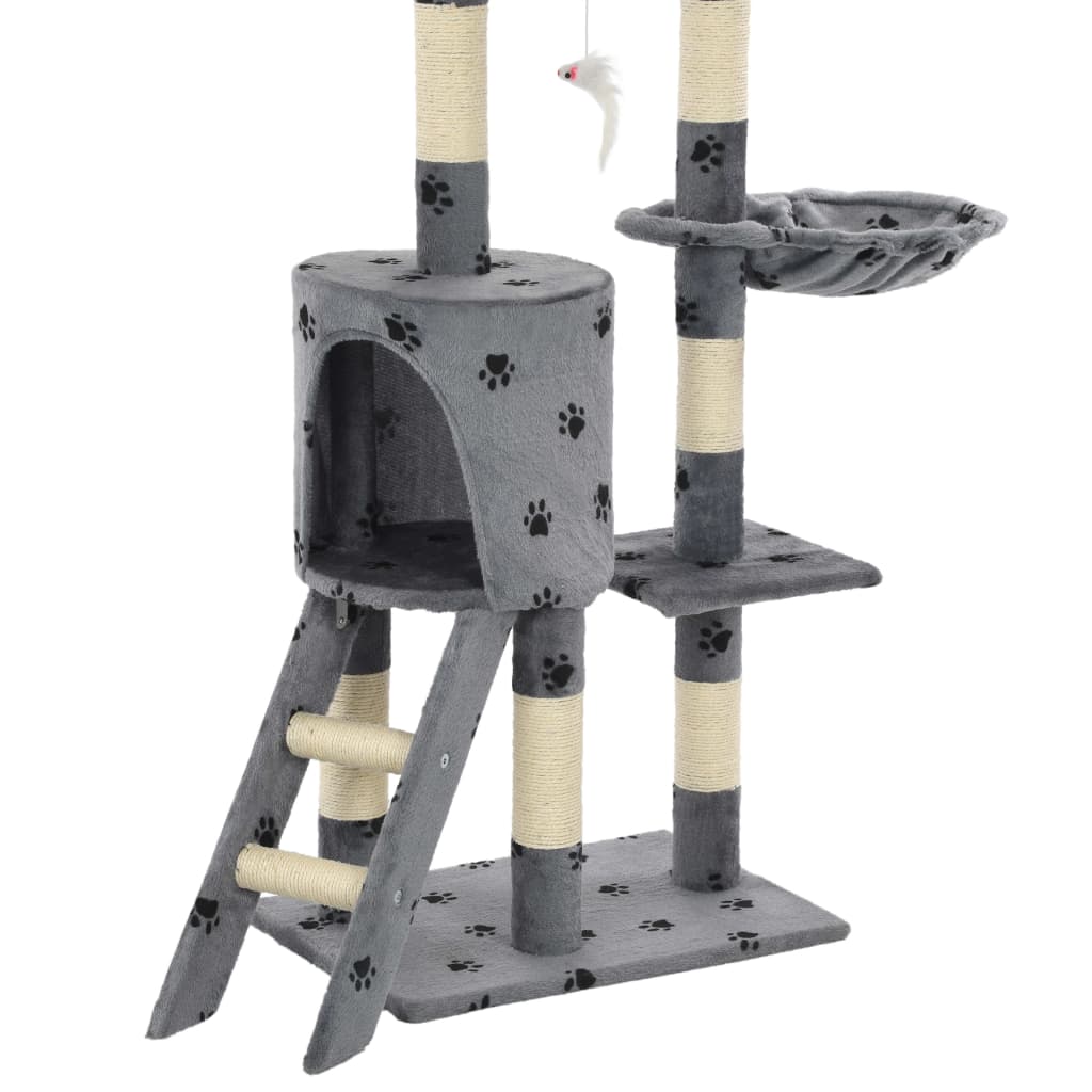 Albero per Gatti e Tiragraffi Sisal 138cm Zampe Stampate Grigio | homemem39