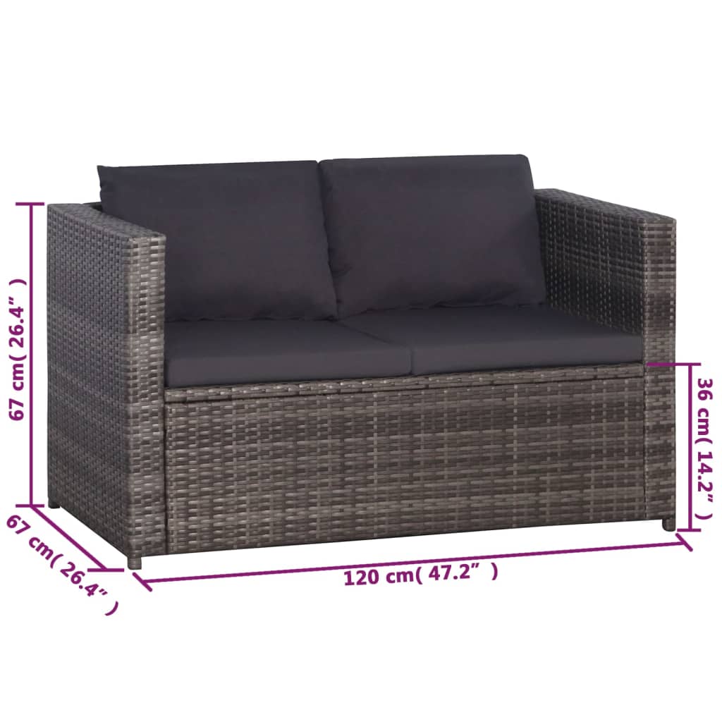 Set da Bistrot 3 pz con Cuscini in Polyrattan Grigio | homemem39