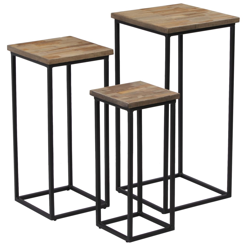 Set Tavolini per Piante 3 pz in Legno di Teak Recuperato | homemem39