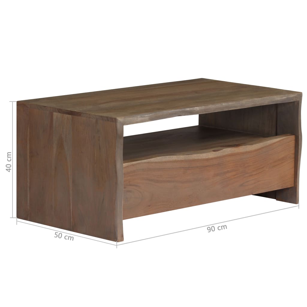 Tavolino da Caffè in Legno Massello di Acacia 90x50x40cm Grigio